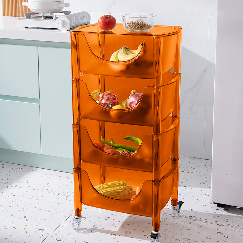 Nordic Kitchen Storage Rack Trolley Snack Bedroom Bathroom Movable Vegetable Basket Floor-Standing Multi-Layer Storage Rack