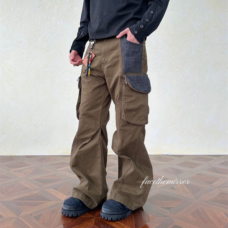 Ftm Heavy-Duty Three-Dimensional Tailored Wool Houndstooth Pleated Cargo Pants with Unique Design and Street Vibe