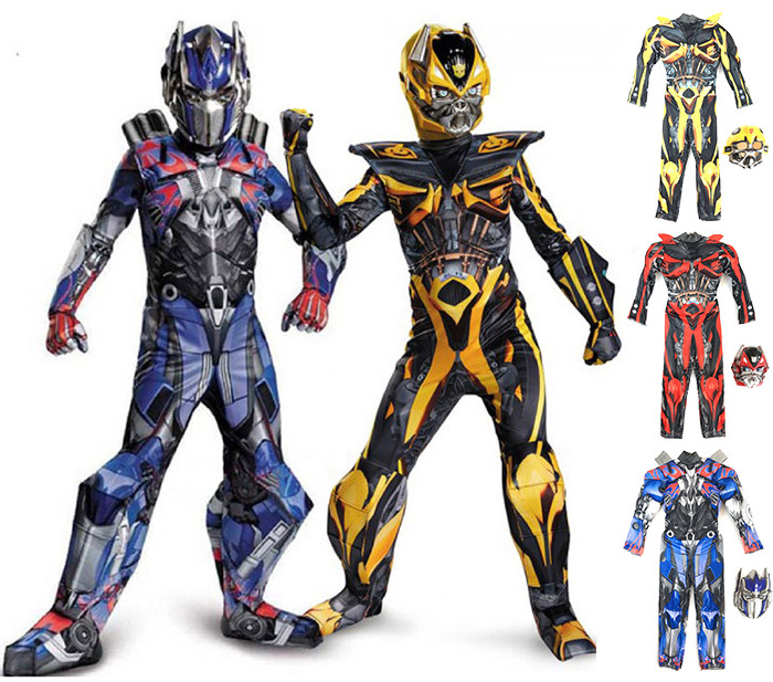 Kids Cosplay Transformers Costume+Mask Muscle Style Bumble Bee Optimus Prime COS