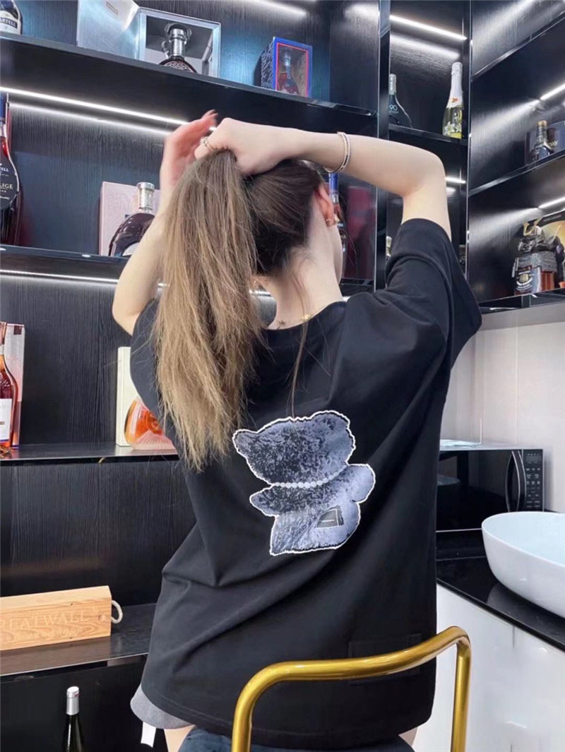 2021 Summer new WE11DONE 3M reflective pearl necklace luminous OS little Bear WELLLDONE short sleeve T-shirt 