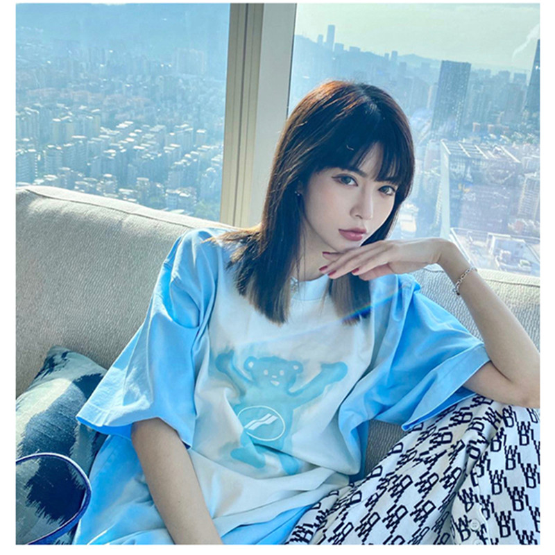 We11done21SS New Zipper bear dyes double-sided printed short sleeve well round collar loose T-shirt