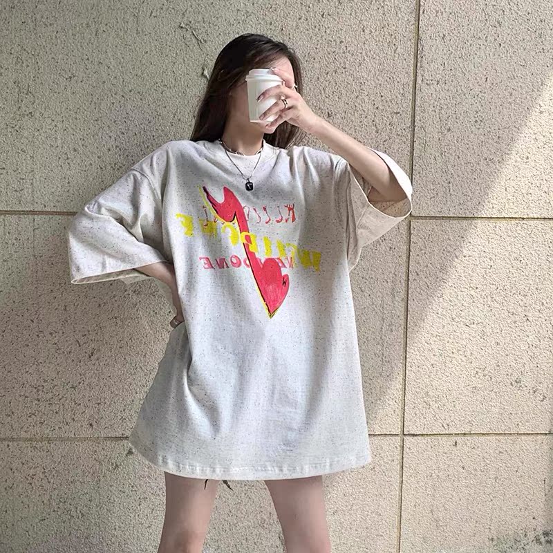 Guoxian we11done welldone color sand particles musical notes short-sleeved loose round neck casual men's and women's T-shirt