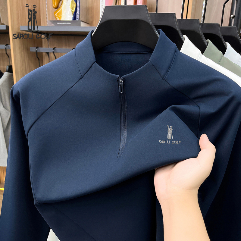 Saboli Golf Men's Long-Sleeved Stand-Up Collar Zipper Polo Shirt Spring & Fall Outdoor Sports Style T-Shirt Top Saboli Golf Men's Long-Sleeved Stand-Up Collar Zipper Polo Shirt Spring & Fall Outdoor Sports Style T-Shirt Top
