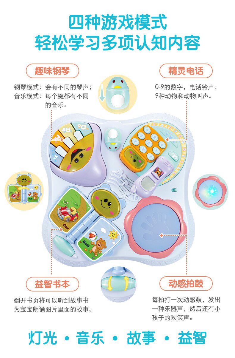 Многофункциональные детские игрушки, Игровые столы 阿贝鲁宝宝益智趣味学习桌多功能智慧树1-3岁婴儿童早教音乐游戏 47746711