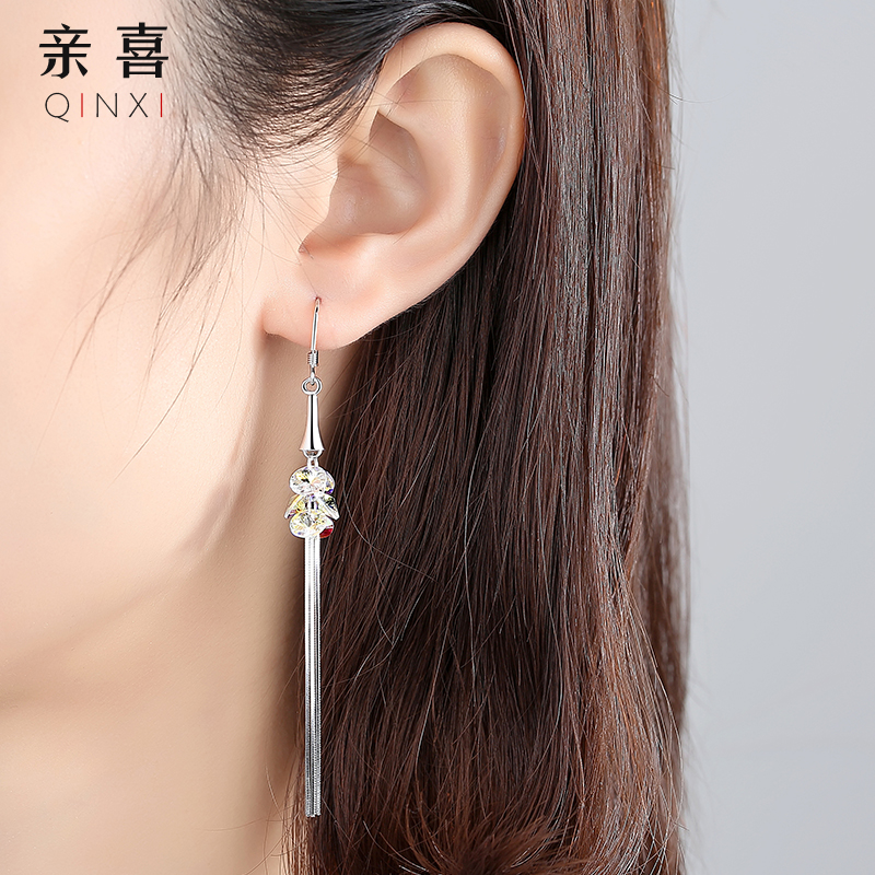 Eardrop woman pure silver temperament South Korean Jane about 100 lap net red earrings Xiaoqing New wave of people Suewear-Taobao