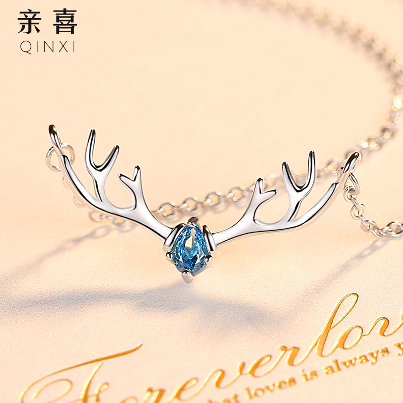 A deer have you necklace female pure silver elk lock bone chain Korean version of the tide pendant brief online red light and luxurious necklace small crowdsourced