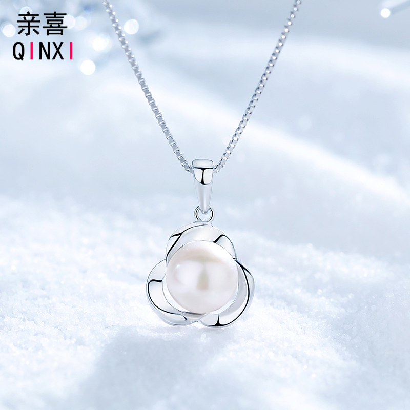 Pearl Necklace Women Send Mother Pure Silver Lock Bone Chain Brief Temperament Single Freshwater Pearl Necklace Mother of the Pendant Pendant