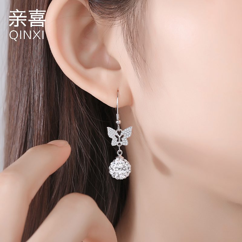 Pure Silver Earrings Korea Temperament Net Red 2022 New Tide Suitable for round face's earbuds 100 hitch 100 hitch version ear pendant women