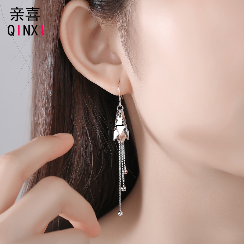 Earrings Girl 2022 New tide pure silver Long version Temperament Earrings Senior Sensation Streaming Sunets Red 100 Hitch Accessories