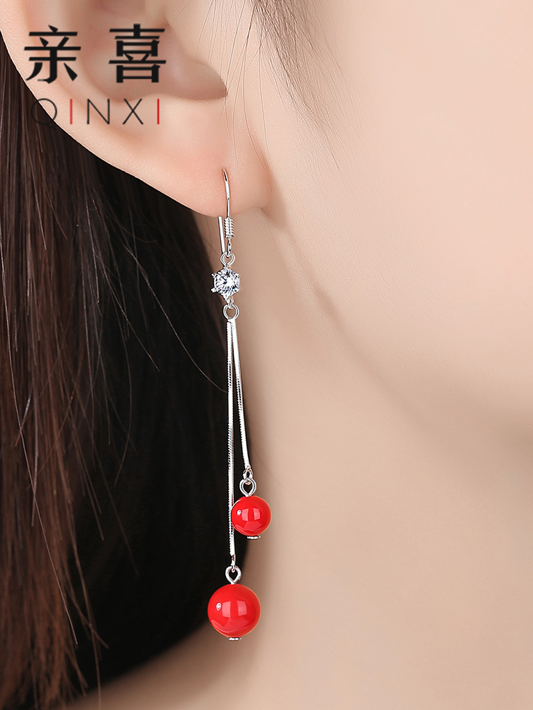 Earrings pure silver earbuds with female temperament Long version Stream SuKorean temperament Net Red 2022 New wave Chinese New Year's earrings