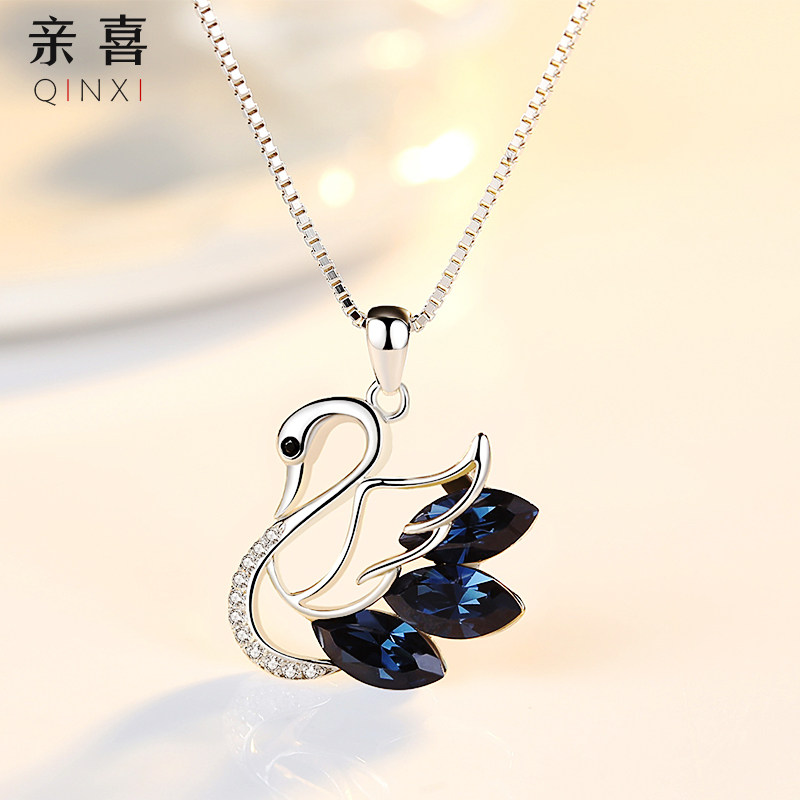 Black swan necklace Female niche clavicle chain Sterling silver Korean version of the simple student forest pendant wild tide net red jewelry