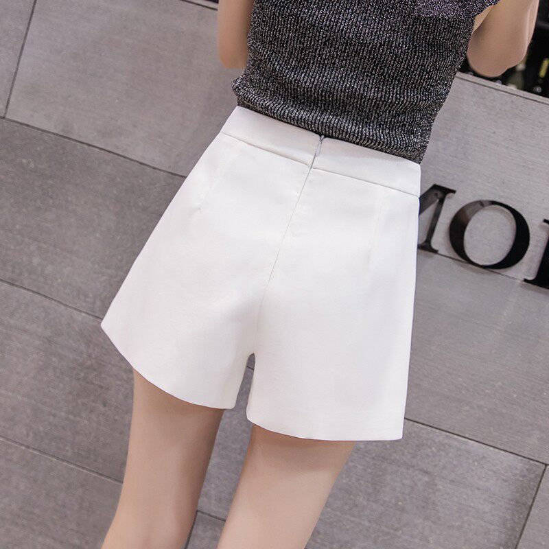 Women's wide and thin spinning summer word code a tall student suit Casual loose snow leg waist pants new shorts white