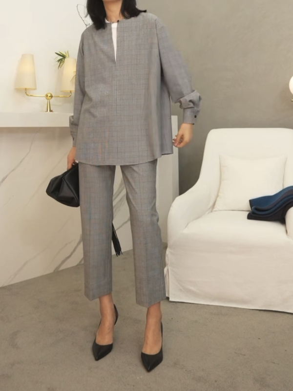 Amanda's "Capsule Wardrobe" Series Plaid Long-Sleeve Top/Ankle-Length Pants Fashion Set Women's Trousers Amanda's "Capsule Wardrobe" Series Plaid Long-Sleeve Top/Ankle-Length Pants Fashion Set Women's Trousers