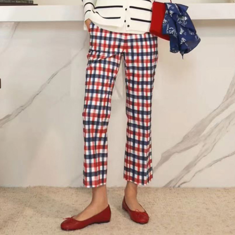 Amanda's "Great Navigator" Series Tansier Cotton Art Wide Plaid Straight-Leg Cropped Pants