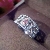 White 18K gold shaped pink diamond ring luxury group inlaid women seeking wedding diamond ring natural