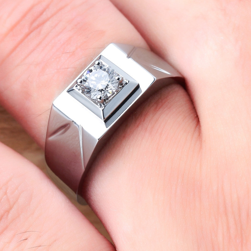 White 18K gold platinum male diamond ring diamond male ring ring wedding engagement courting couples to the ring