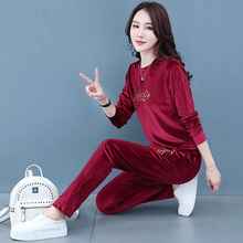 金丝绒两件套装秋季新款潮流运动服保暖秋装