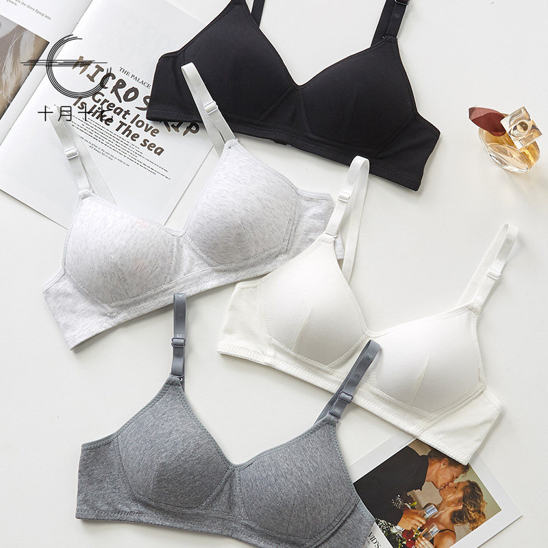 Summer black and white underwear female no steel ring thin section junior high school student high school girl bra small chest gather bra