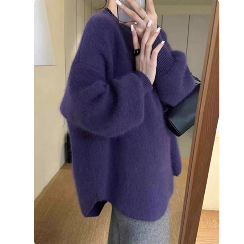 European-Style High-End Grape Purple Raccoon Fur Sweater for Women, Autumn and Winter Loose and Lazy Style Mid-Length Knitwear for Layering European-Style High-End Grape Purple Raccoon Fur Sweater for Women, Autumn and Winter Loose and Lazy Style Mid-Length Knitwear for Layering