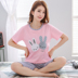 Summer pajama womens bộ bông tay áo ngắn 7 phút có thể tươi dễ thương mặc womens mùa hè ngắn quần áo về nhà. 