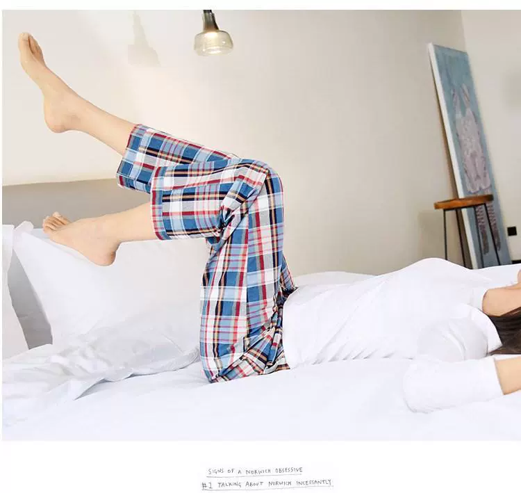 Quần cotton dệt trong nhà dành cho nữ mùa xuân, quần pyjama thô cũ, quần cotton đầu mùa thu rộng rãi, mặc ngoài thông thường - Quần tây