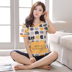 Summer pajama womens bộ bông tay áo ngắn 7 phút có thể tươi dễ thương mặc womens mùa hè ngắn quần áo về nhà. 