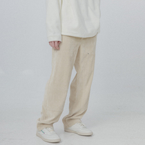 SIMPLE RIMLESS rivet design light core suede long pants summer mens wave loose hip hop straight barrel casual pants