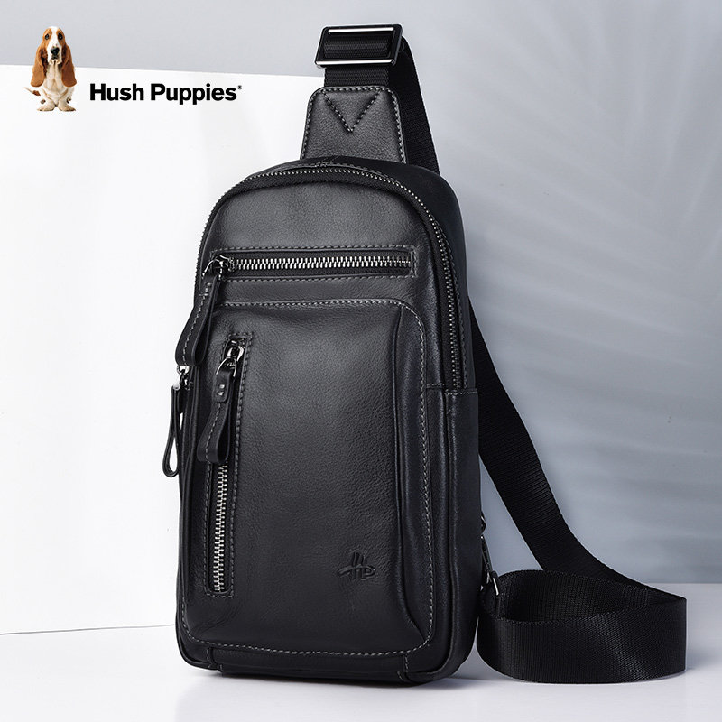 Hush Puppies men's chest bag men's bag leather messenger bag backpack casual fashion shoulder bag shoulder bag chest small bag