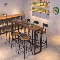 American iron solid wood home bar table and chairs milk tea shop long bar table against the wall retro high table and chair combination