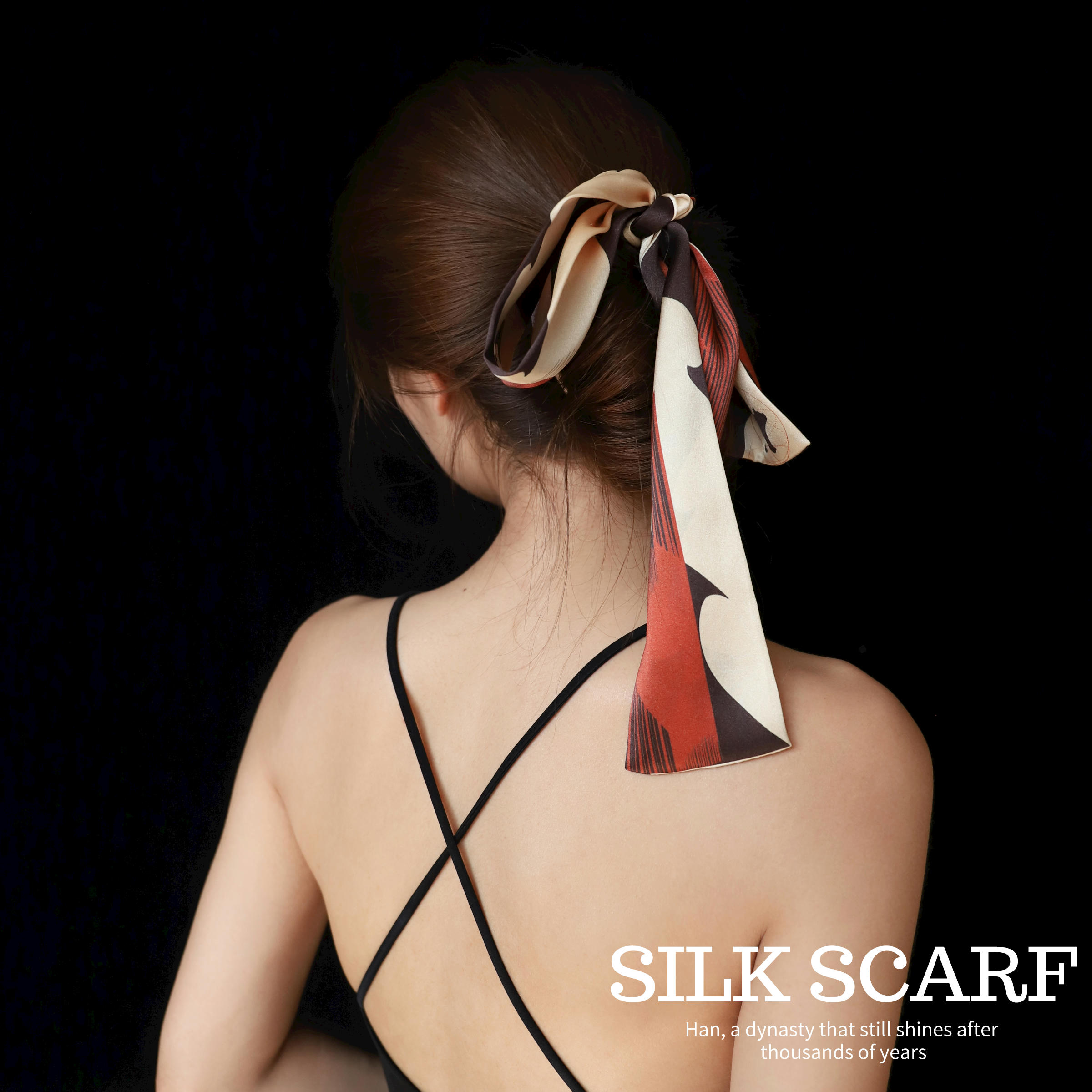 Oriental Mix X Hanyang Mausoleum Museum Han Wind China Wind Fine and narrow 100 Lap Narrow Real Silk Strip Silk Scarves