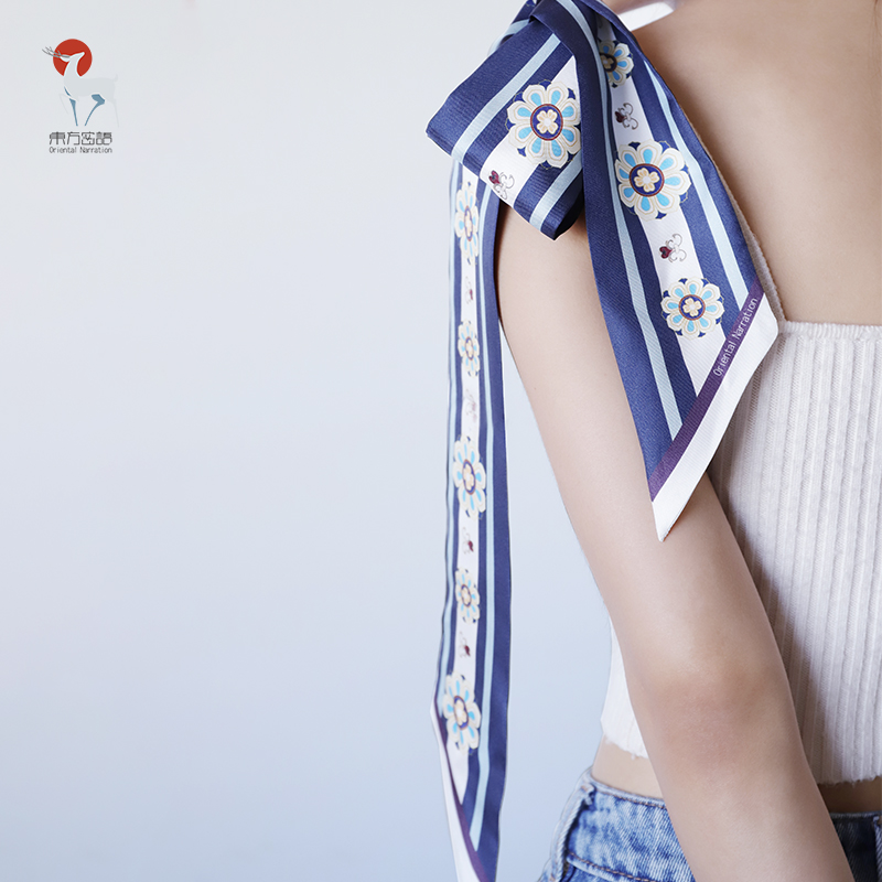 Oriental secret language to the beauty of Dunhuang designer original fairy thin long silk Mulberry silk scarf hair band Mother's Day