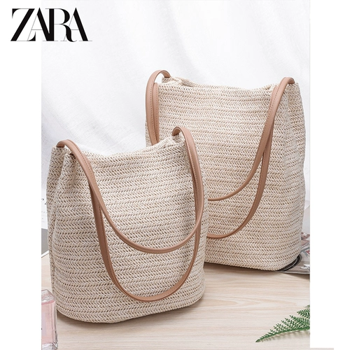 Zara, соломенная вместительная и большая сумка на одно плечо для отдыха, японские и корейские
