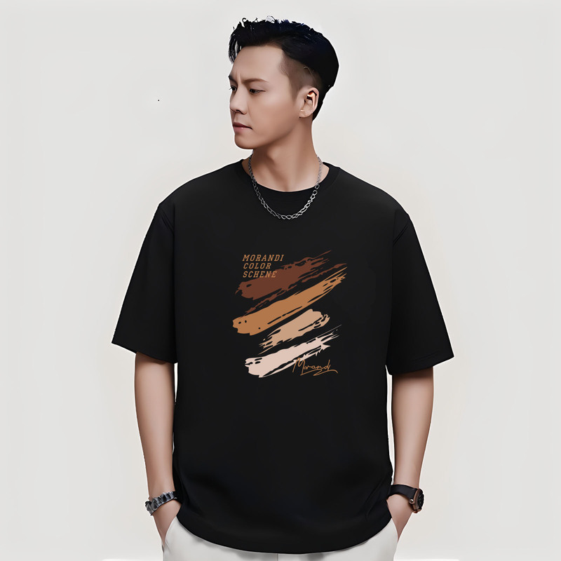 Hong Kong Trendy Brand William Chan Short-Sleeved Men's Summer American-Style Loose Black Half-Sleeve Pure Cotton Heavyweight 260g Crew Neck T-Shirt
