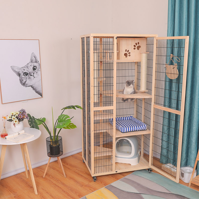 Cat Villa solid wood cat cage cage oversized free space three-story luxury indoor home cat house Cabinet cat empty cage