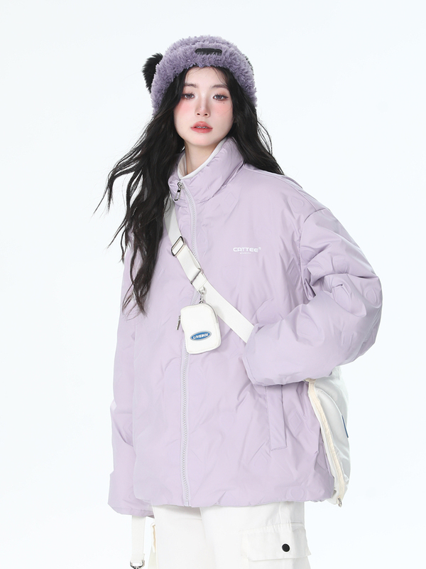 Aonw Winter New Taro Purple New National Standard 90 down Jacket Women's American Style Trendy Brand Solid Color Stand Collar Loose Coat Aonw Winter New Taro Purple New National Standard 90 down Jacket Women's American Style Trendy Brand Solid Color Stand Collar Loose Coat