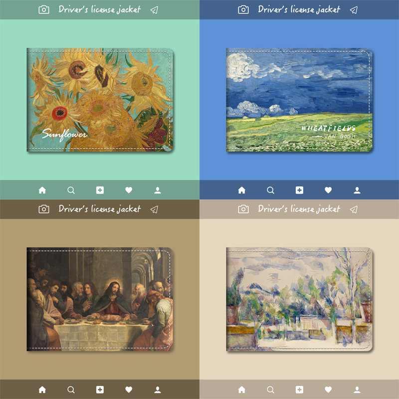 Van Gogh painted driving license personality driving license driving license protective set two in one net red men and women tide