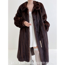 BZ07S caramel brown full drawn extra long mink fur coat with vintage fur doll neck and bubble sleeves