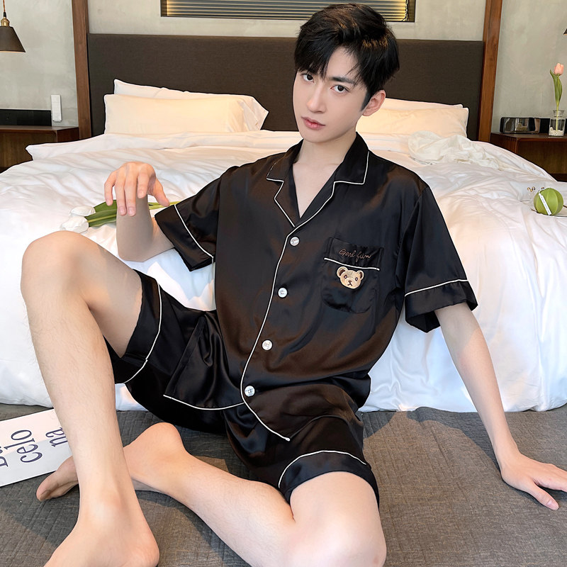 Lezimeng men's pajamas summer ice silk advanced sense 2021 new summer thin short-sleeved shorts home clothes