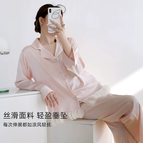 乐姿梦 Сексуальные шелковые шорты, весенняя пижама, летний топ с чашечками, комплект, лонгслив, нарукавники, эффект подтяжки, 4 предмета