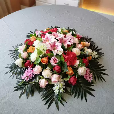 Hotel large round table turntable center decoration table flower simulation flower fake flower desktop flower large electric turntable flower table flower