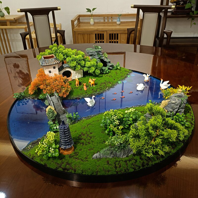 Large Hotel Dining Table Turntable Swing Piece Electric Turntable Bonsai Craft Gift Pendulum Miniature Landscape Round Turntable Flower Crafts