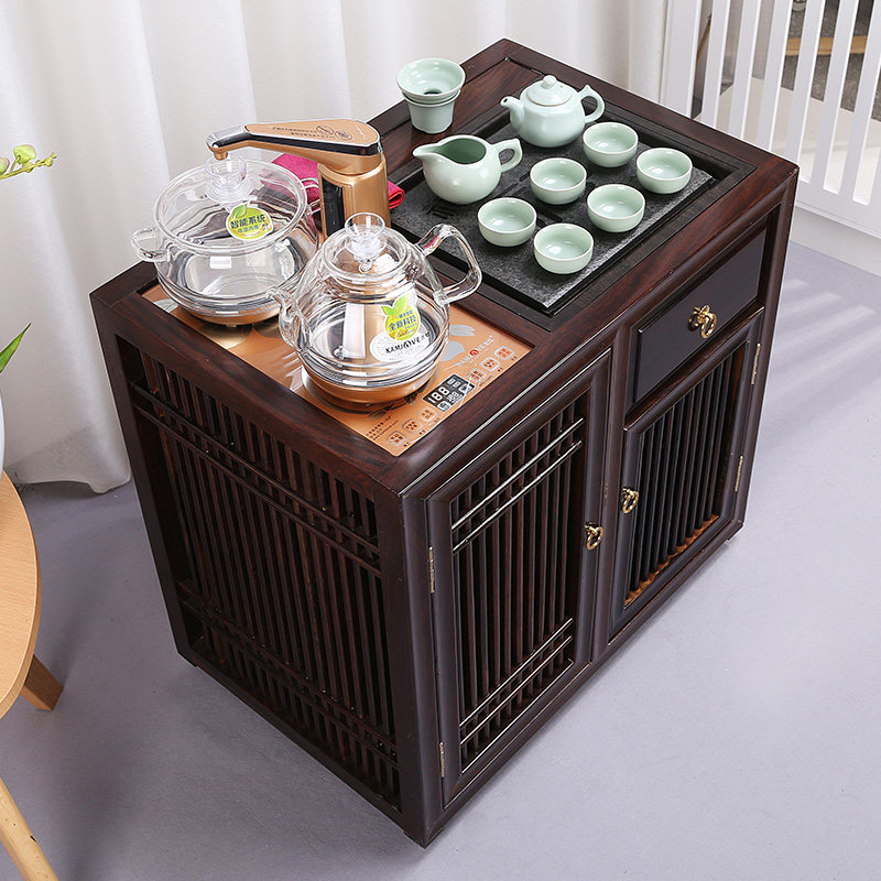 Home Kung Fu Tea Set Group Table Integrated Living Room Mobile Tea Table Black Sandalwood Tea Table Tea Boiling Kettle Whole Set