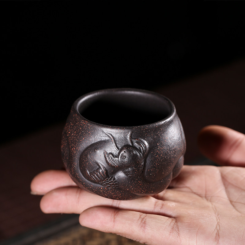Fisherdragon individual cup Yixing purple sand small cup sample tea cup black gold just hand-painted small tea bowl high-end gift box