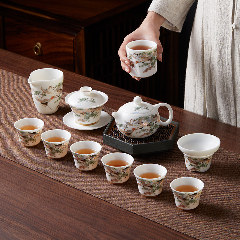 White Porcelain Tea Set Suit Home Light Lavish High-end Shea Butter Jade Teapot Chaoshan Kongfu Tea Cup Lid Bowl of Courtesy Kit-Taobao