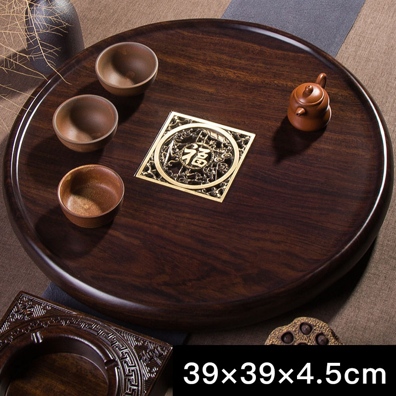 Ebony wood tea tray solid wood household tray round simple tea table log kung fu tea set drainage small tea tray