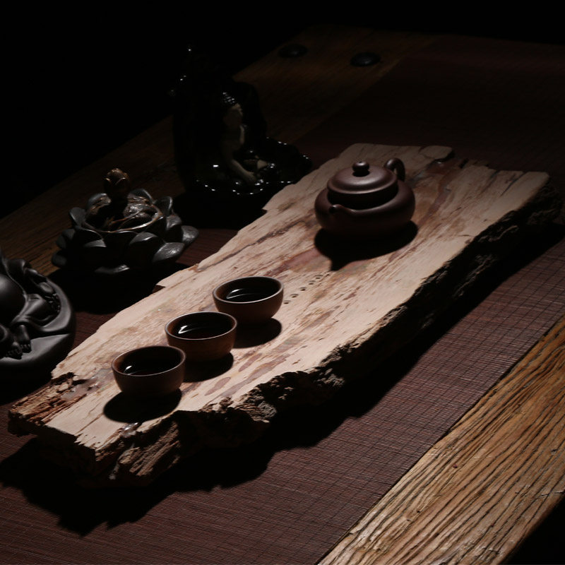 Natural stone tea plate large wooden fossil household tea table whole jade tea plate can collect art