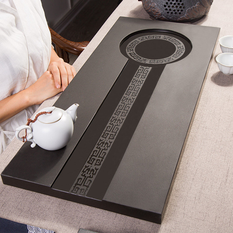 Natural whole black gold stone tea tray drainage large rectangular handmade simple kung fu black gold stone tea table stone