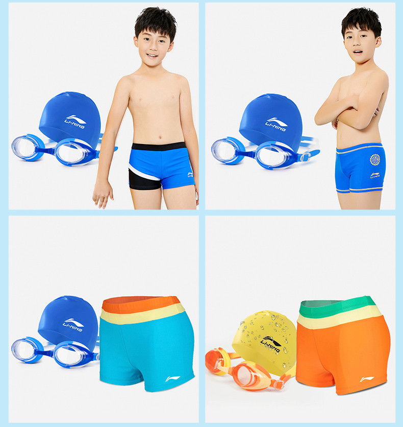 Li Ning trẻ em đồ bơi bé trai quần boxer thân mũ bơi kính trai lớn cậu bé thanh niên bơi quần short phù hợp đồ bơi cho be gái 10 tuổi