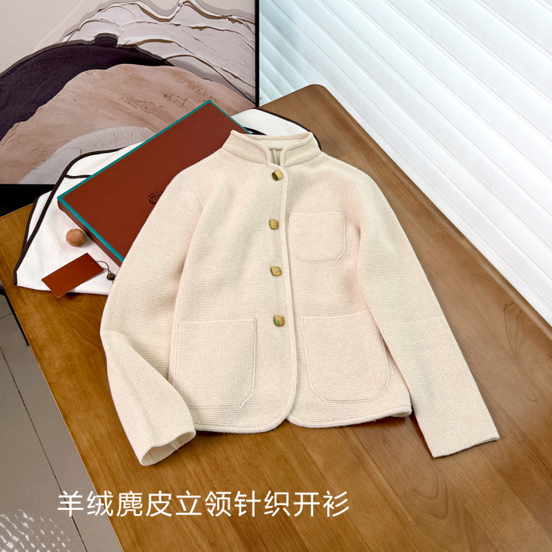 L*P Old Money Style Heavy-Duty Suede Stand-Up Collar Cashmere Knit Women's Coat Jacket Cardigan Thick Sweater 26 Autumn and Winter L*P Old Money Style Heavy-Duty Suede Stand-Up Collar Cashmere Knit Women's Coat Jacket Cardigan Thick Sweater 26 Autumn and Winter
