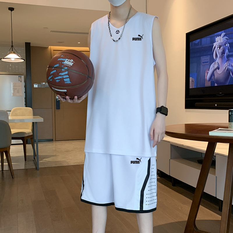 Outlet Store Sports Suit for Men, Summer Ice Silk Thin Quick-Dry Vest and Shorts, Fitness Sweat-Absorbing Basketball Outfit Set